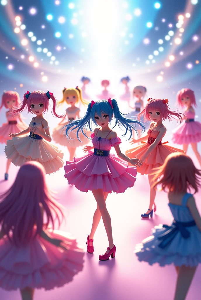 miku hatsune、cheerleaders、Dancing with bonbons