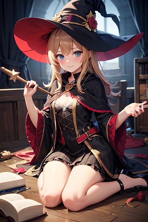 [3D:0.9]，best qualtiy，tmasterpiece，Perfect anatomy，A high resolution，ultra - detailed，8k 壁纸，illustratio，textured，the detail，distinctive，aesthetics，HDR，Extremely detailed CG，a mature female，Bigchest，Expose cleavage，long whitr hair，pointy witch hat、Witch robes、mitts、boot、Stand and look up