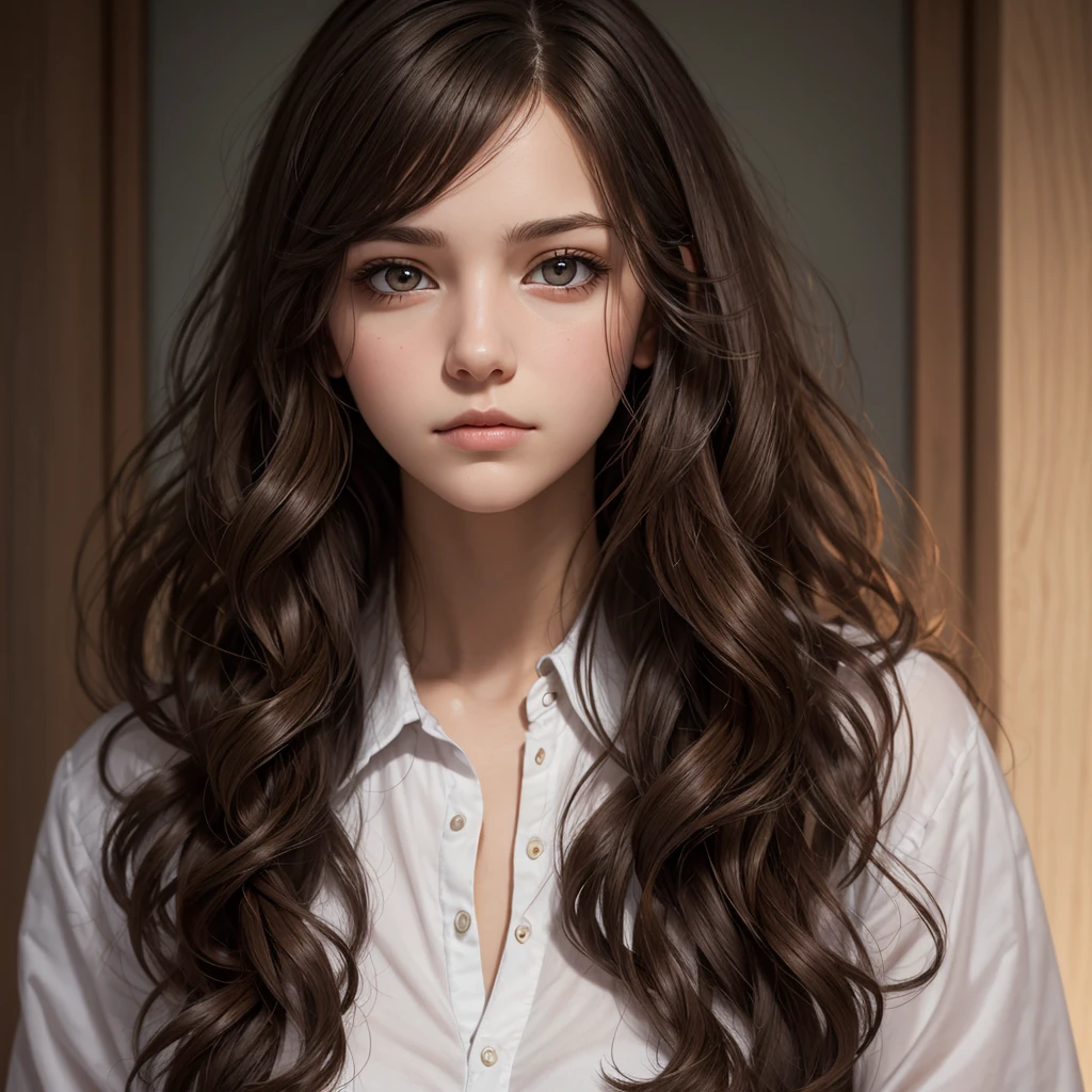 a 25yo woman、Hair color is a gradation color from brown to blue、eye color is brown、Semi-long、hair is wavy、I'm wearing eyeshadow and lipstick、wearing a hair band、accessories on wrist、Slender but well-proportioned muscular body、The navel is visible、wearing a certain tie-front shirt、Chest Pochi、She's wearing a low-rise mini pleated skirt.、I'm in a place surrounded by concrete walls、a smile、Looking at the camera、Breast size