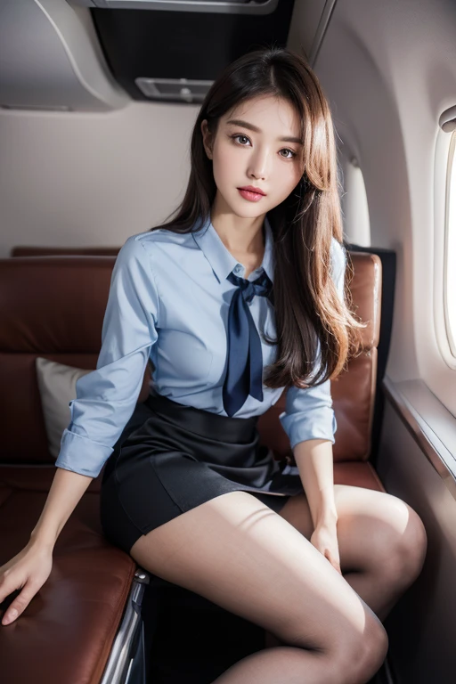 (8K high image quality), (top-quality), (RAW image quality),(masutepiece:1.2), (Realistic), (Photorealistic:1.37), ,largeeyes,long eyelasher,(Live-action realistic style),The Ultimate Face,Photorealistic light and shadow,Clear facial features,,Fair skin,,(The Ultimate Face,Extraordinary beauty),Best portraits, 1-girl,Beautiful detailed eyes,highlydetailed skin,(Beautiful face with double eyelids), (Realism: 1.4),((fullbody image)) ,delicate and beautiful face,,Female about 20 years old,(Beautiful Face 1.4),Hair length is random,((Your smile is so lovely)),((Show your audience your best smile)),(lipsticks,Lame around the eyes,earring beautiful),((Shot on an airplane)),(Sit down and show off your panties,),(Flight attendant uniforms)),,(Flight attendants in uniform),,(sitting on,cowboy shot),Shoot head-on,,Close-range shooting,,I have brown hair,(Flip up your skirt),((Flip up the skirt to reveal the panties)),Flip up your skirt to show off your pure white panties,,Spread your legs and show your panties,((Pinch and lift the skirt with both hands)),The panties are pure white