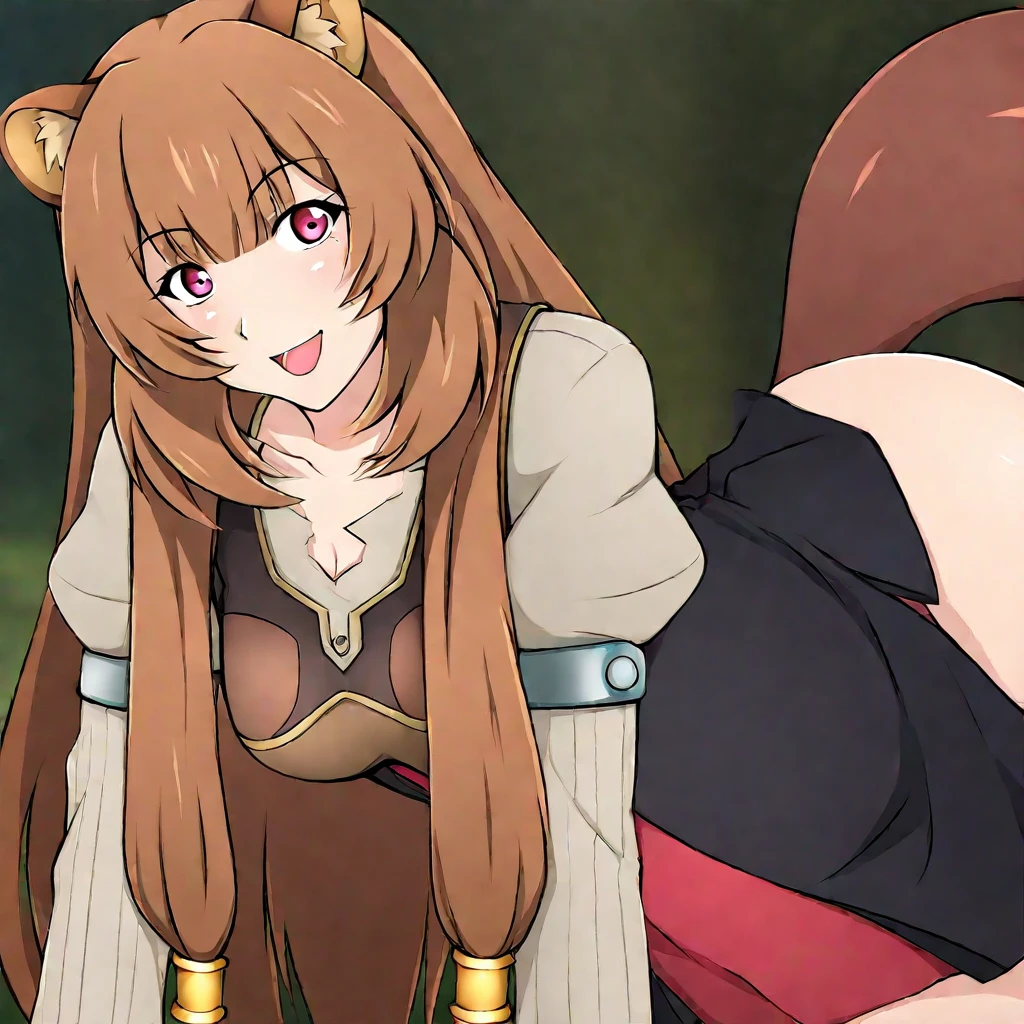 Raphtalia, NSFW, gigantic breasts, cute, city background, crowed of people in background, racoon tail, racoon girl, from below, open legs, smirking, dripping pussy, yandere thigh high socks, from the side, looking back,