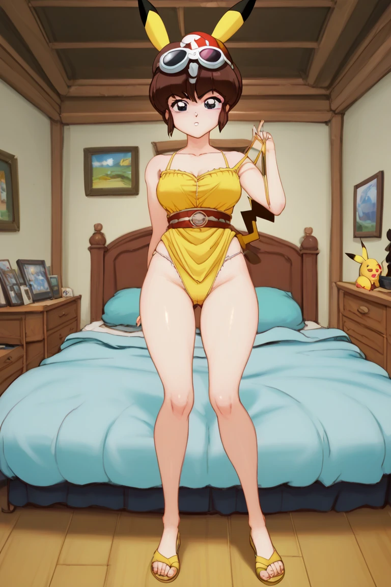 Delia ketchum,sexy cute beautiful Savannah bond smiling, ((((ultra-detailed)))), (((photorealistic))), 8k, (brown eyes), (accentuated booty), brown hair,standing , beautiful face, detailed eyes,