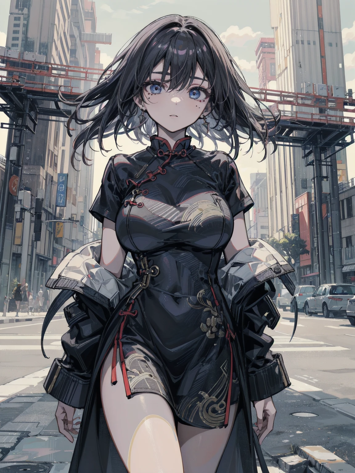 Unreal Engine 5 Realistic Rendering, wearing cosplay Shenhe from genshin impact, (cover manga magazine:1.6), game character, cosplayer, Standing on kyoto castle, beautiful face, top body is hyper realistic thicc muscle and hyper largest_breasts!! with the type of boobs_melons, lower is huge buttocks, wet shiny body, short red hair, latex transparent suit cleavage, harem, multiple milf