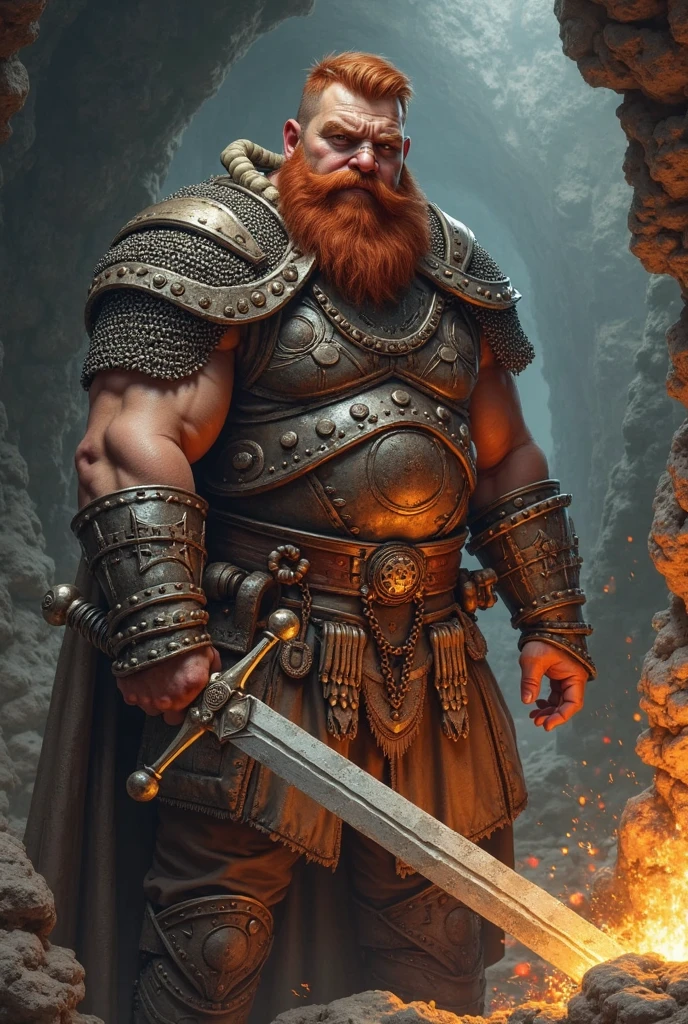 realisitic, super verbose, epic, God Thor, 3 meters tall, Red hair, White linen clothes, wreath on head, giant hammer in hands and fire in eyes