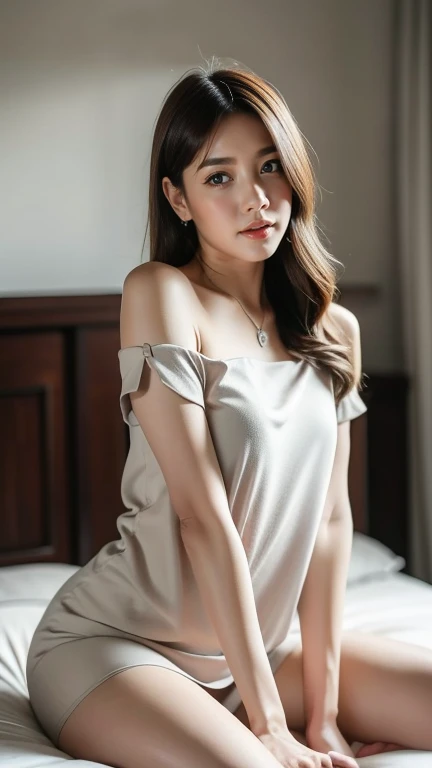 Fashion model 20 years old [[[[ cleavage]]]], [[[[boobgasm]]]], [[[[coll]]]], [[[[bshoulders]]]], perfect  eyes, Perfect iris，Perfect lips，perfect teeth，Perfect skin，Long face，slender nose，dynamic front light，half-opened transparent minimalist sexy short clothes ，adults Movie girl，Sensual seductive sexy style , Long hair with a shawl，Bedroom in the background，large windows ，（pastel colour：1.2）