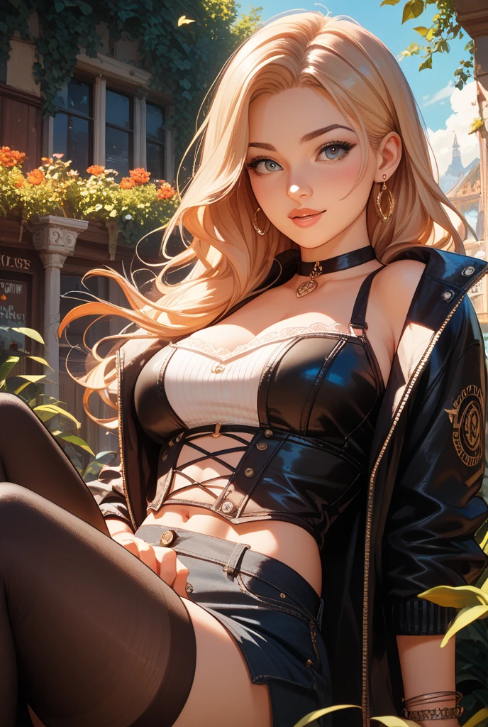  adult girl wearing fushnet blouse, short jeans shorts, pink underwear, black fishnet stockings, stiletto sandals and make up in police handcuffs undef arrest, manicured fingers, blonde hair, big breasts, park alley street, anime, top to bottom bottom to top
