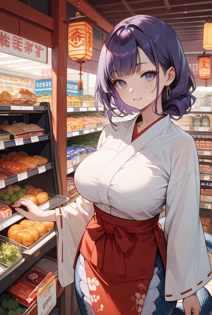 (best quality:1.4), anime, solo, A brunette girl in supermarket gyoza dumplings jiaozi, cleavage
