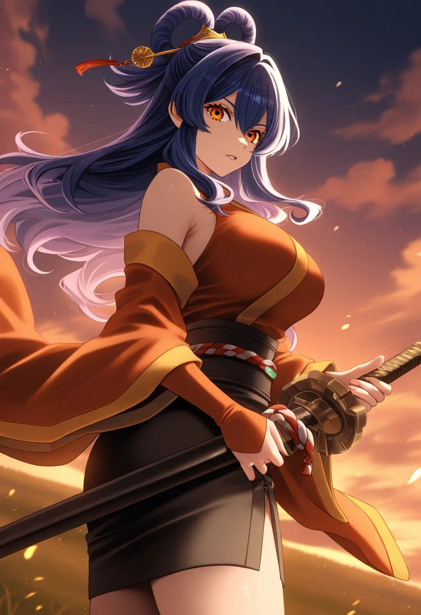 Ukiyoe anime art,Samurai shodown,Samurai spirits,samurai western,western movie,east meets west,gun woman,adult ninja woman,look back,enormous breasts,bazooka,missile,Shinkai Makoto Anime works,Illustration,High resolution,8K,Very detailed,Best Illustration,Best Quality,ultra-detailliert,masterpiece,     