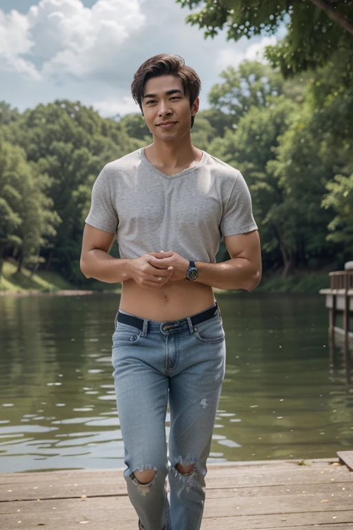 boy,Young Asian Man,thin,Random faces,12 years old,blink,Normal body , Navy blue underwear set ,Intense stare ,Cover photo , In nature , in the backyard