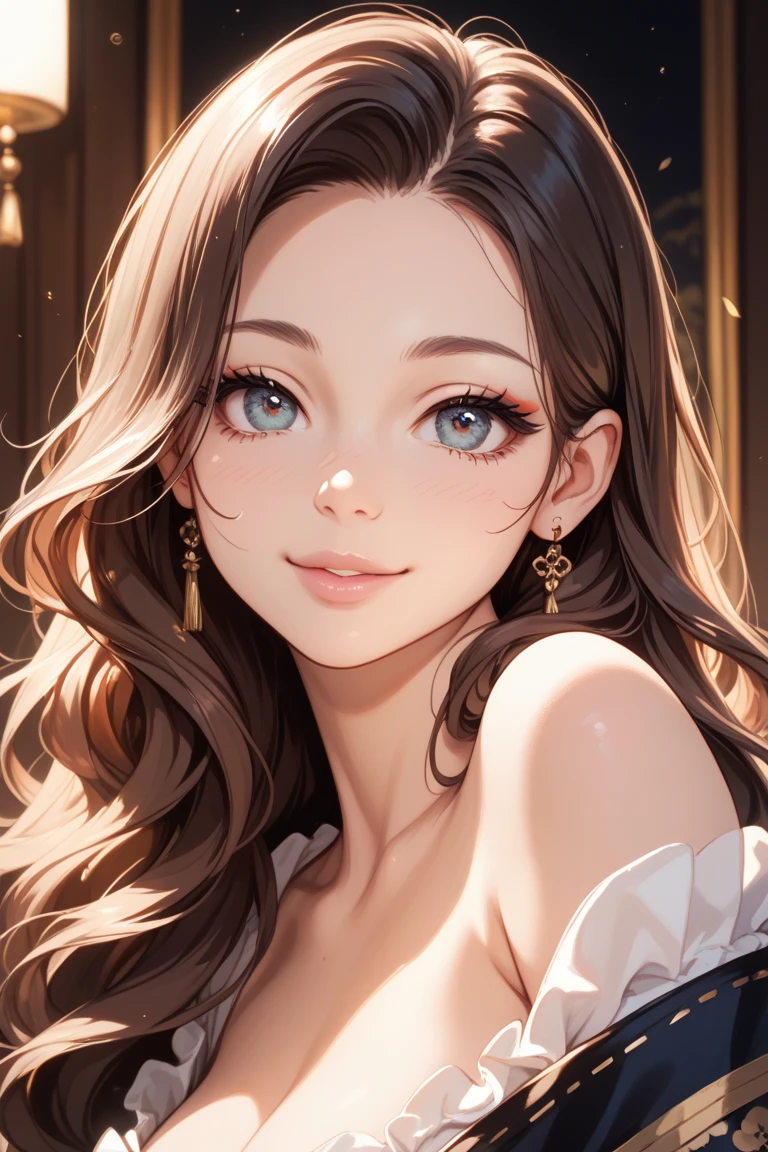 brown long hair, brown eyes, big boobs, Marie Antoinette