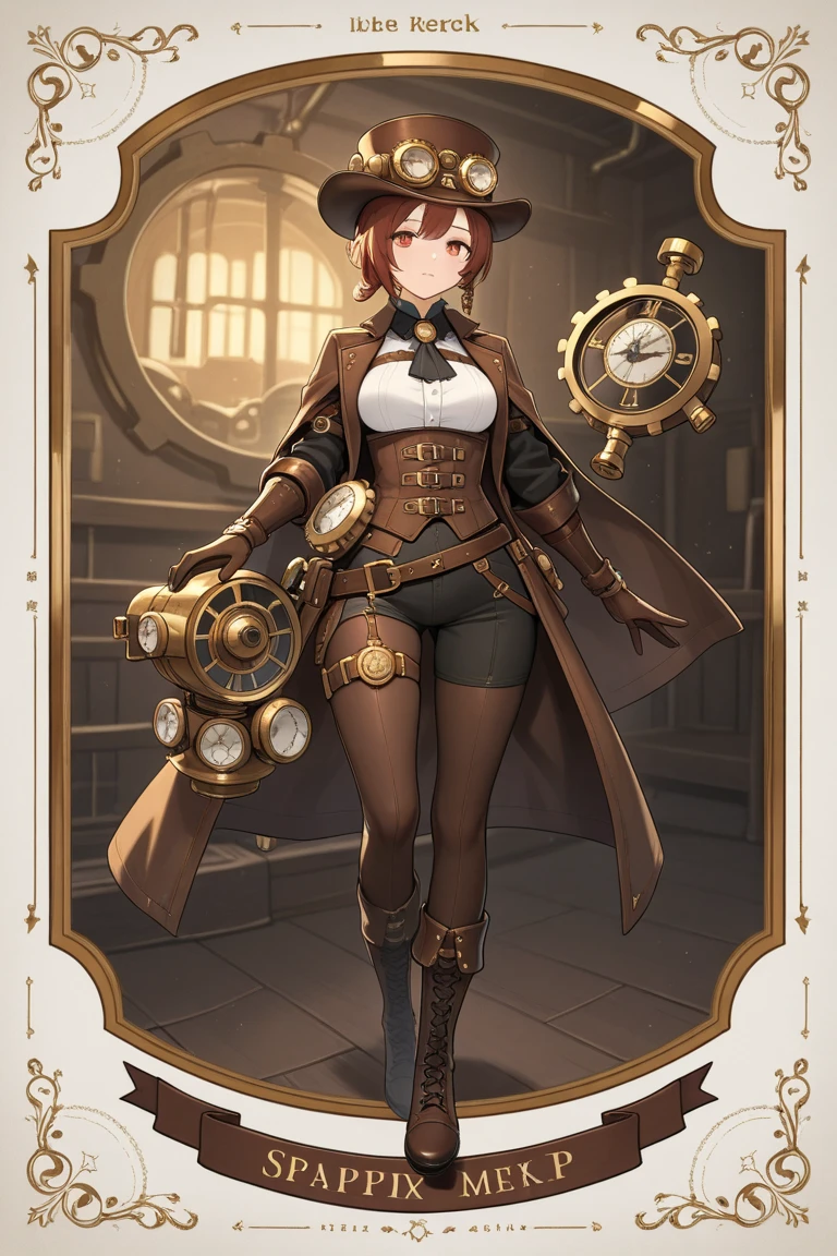 steampunk world,steampunk costume,steampunk police costume,1girl,full body