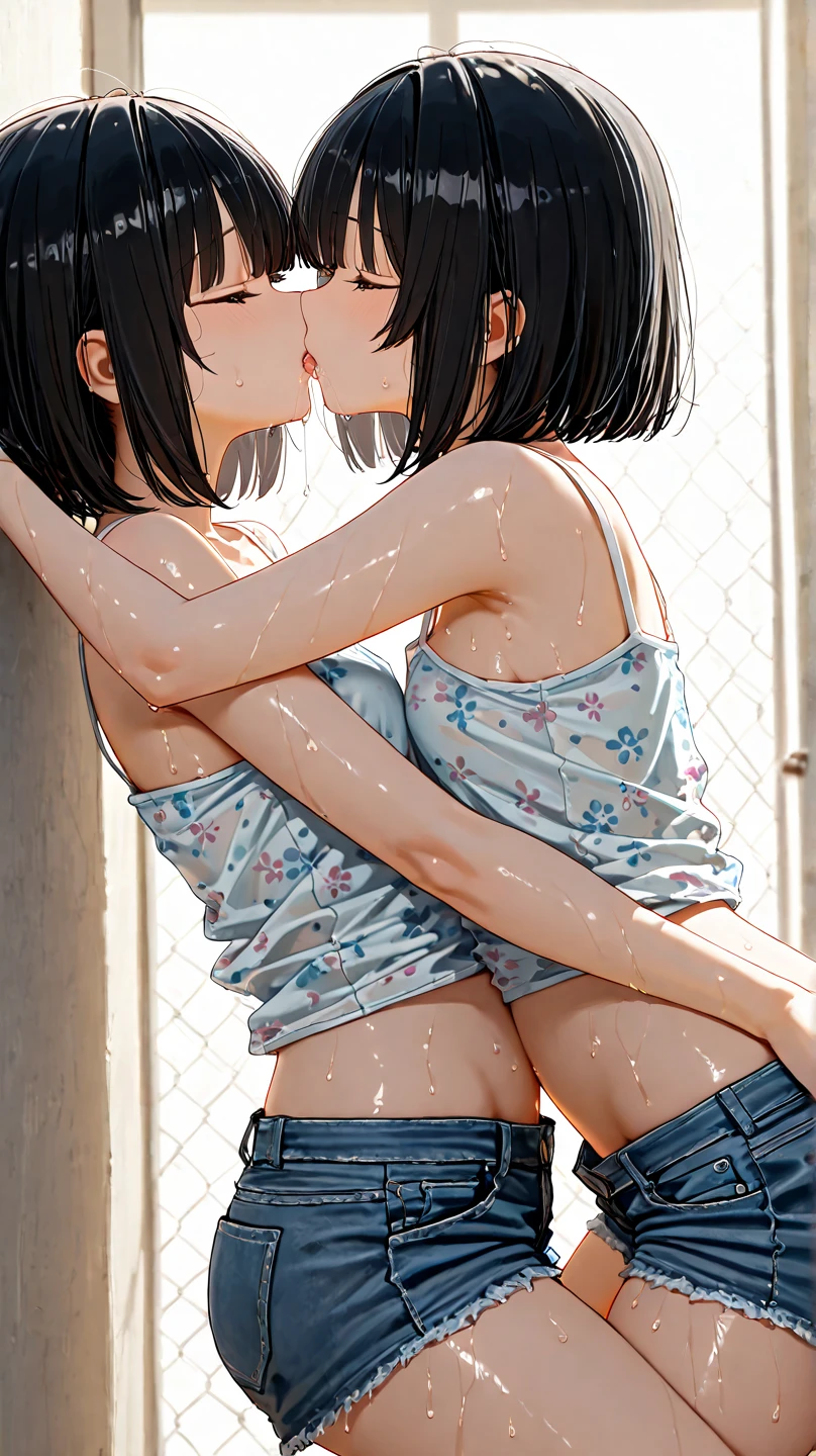 Completely naked、Full nudity、Black Hair、Big Breasts、On the road、In the downtown area、kiss、2girls kiss、tongue out.long tongue.supright straddle.vaginal,sex hug.from side.lesbian  sex. 2girls sex.kiss.2girls kiss、tongue　kiss..tongue to tongue