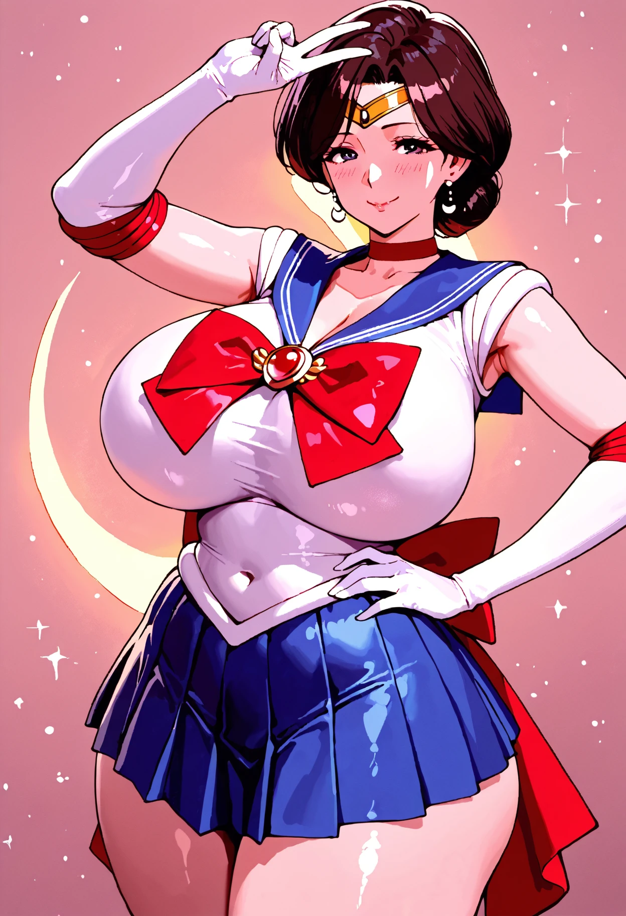 1girl, solo, masterpiece, best quality, detailed, narrow waist, wide hips, huge breasts, huge ass, score_9, score_8_up, score_7_up, usagi tsukino (sailor moon), serafuku