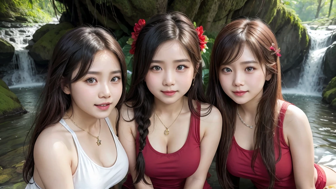 (((2 Girls Two Shot (2 Girls Two Shots)))), Realistic:1.2,masterpiece,highest quality,98k,((Two Women)),20-year-old,Japanese women、Tight waist,Perfect Anatomy, Brown Hair, Wavy Hair,Random Hairstyles,Big beautiful breasts,((Fully detailed face and eyes:1.2))((Cute Face:1.2)),Random Pause,smile, Full Body Shot,Natural Face,Big Breasts,Off-the-shoulder top reveals cleavage,Wearing a headband at Disneyland