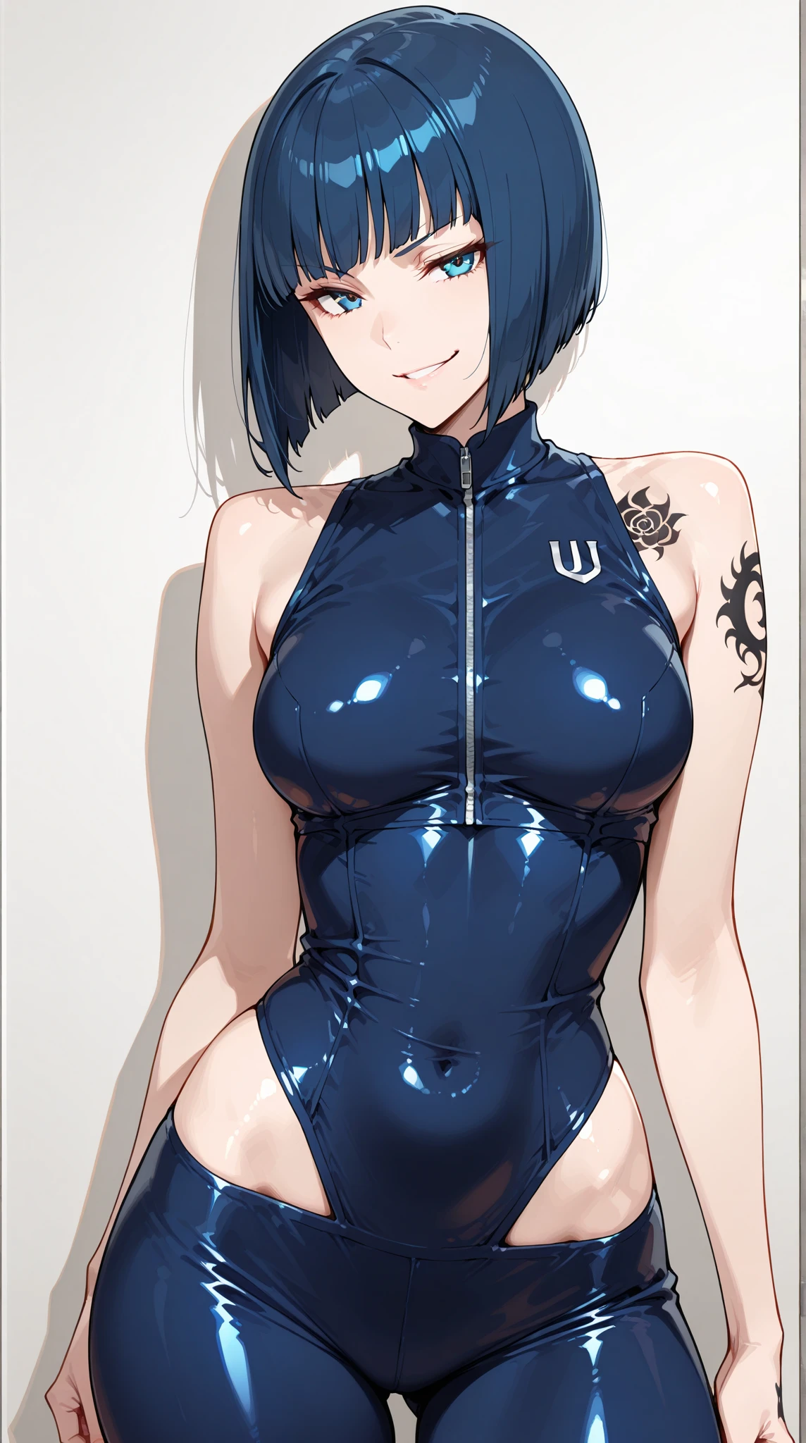 beautyfull woman, blue buns hair, blue hair, black secret agent suit, holsters, sexy, adult, slender, black sunglasses