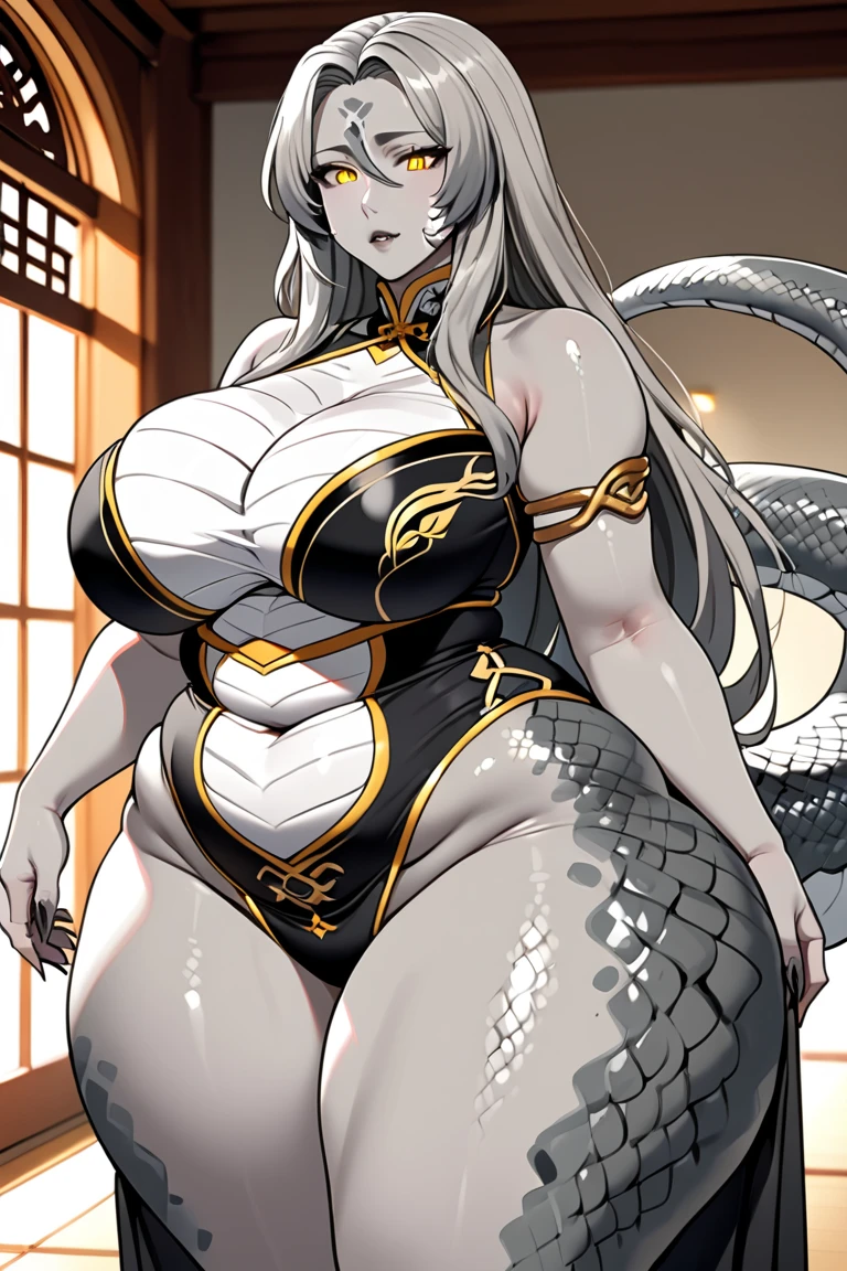 High detail、masterpiece、Perfect single tail、One girl, Lamia, scale,Bleached bra,Metal bellows、 whole body, Outdoor,mega twintails