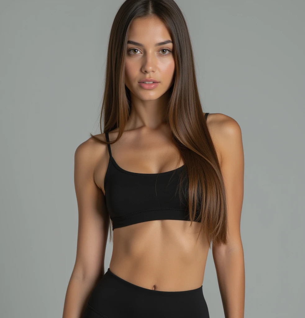 a woman in a black esportes bem top and leggings, vestindo uma regata preta cortada, vestindo uma blusa preta cropped, black halter top, two piece workout clothes, esportes bem, corte superior, sport bra, bralette, black bra, halter top, halter top, detailed esportes bem, blusa preta, halo preto, apenas barriga