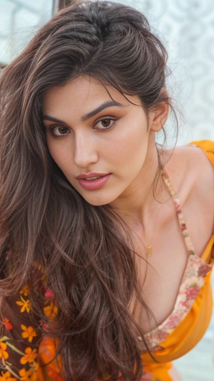 ((RAW, analog style)), face, extremely detailed full body color photo of a 29 y.o girl, beautiful face, beautiful eyes, ((small nose)), big natural lips, ((fabric dress)), medium breasts, healthy body, beach, ((film grain, skin details, high detailed skin texture, 8k hdr, dslr)), indian female model rubina tandon, close-up picture of rubina tandon,   Sexy figure, hot looks, long hair, sparkling day dreams eyes,  photography taken by t. K padmini, 1990s