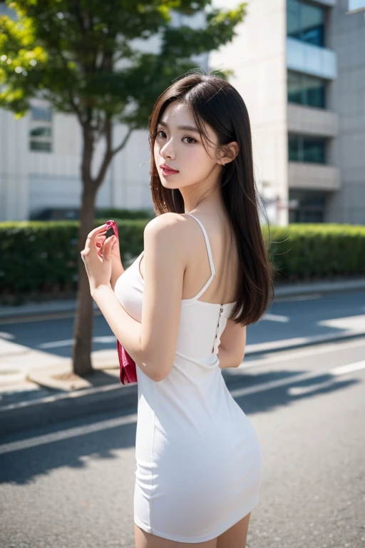 1 Girl,seaside,Soft Light,Chinese Beauty,Tight Fit,Dress,Dark-haired,long hair