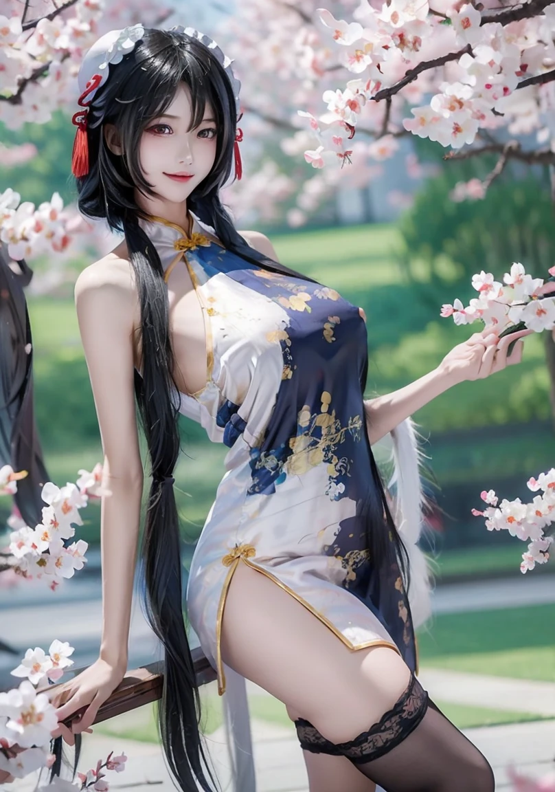 (Close-up portrait of a girl，She has small slender breasts，Colorful, colored splashing, Flying flowers, Solo, Hips up, Beautiful eyes, Long hair, Medium breast, Intricate damask hanfu, Gorgeous accessories, Wear pearl earrings)、(The girl stands at the edge of the screen and smiles with her arms outstretched:1.3)、(Beautiful autumn foliage background :1.3)、(Perfect anatomy:1.3)、(Complete hands:1.3)、(Complete fingers:1.3)、Photorealsitic、RAW photography、masutepiece、top-quality、A high resolution、delicate and pretty、face perfect、Beautiful detailed eyes、Fair skin、Real human skin、pores、((Thin legs))、(Dark hair)
