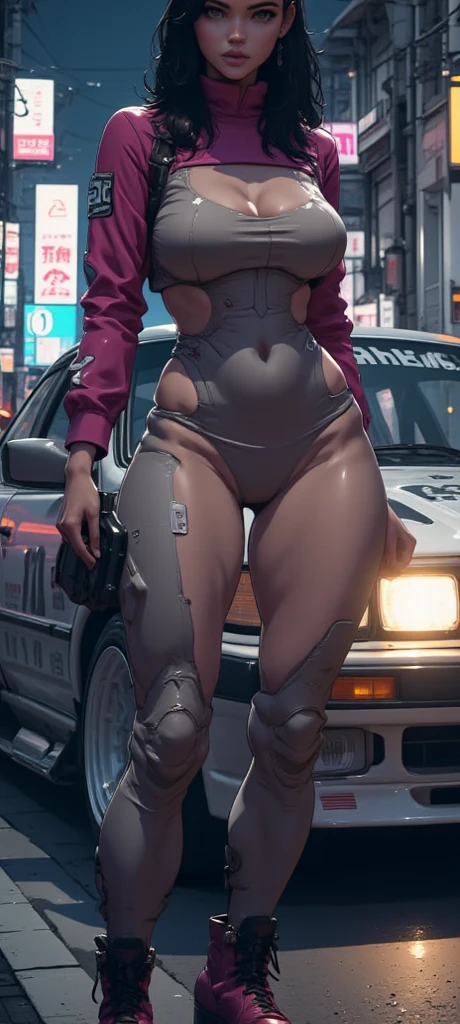 A very short Girl with saggy Breasts , on street at rain, immpressive lightning, (blonde Hair color), Long Hair, Pony tail, (big breasts 2.0), (NSFW), (Film grain effect 1.5), deadpool Outfit , (wide hips:1.5),(thick thighs:1.3),(Freckles:1.0), (slim waist:1.0), (naked Breasts:1.0)