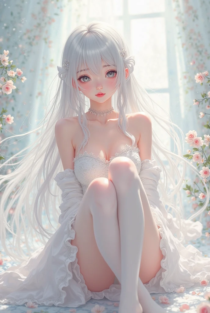 white color hair,shift dresses,white liquid on your face,teens girl,White skin, beautiful long legs,young child --auto