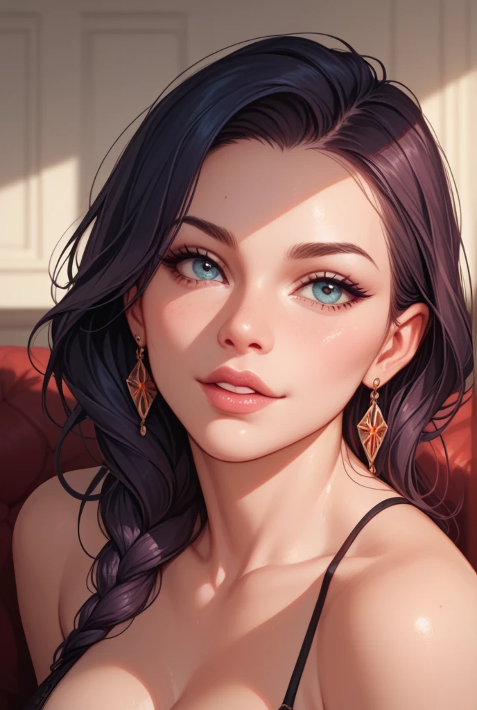 
Hot sexy beautiful women biting lower lip, detailed lips , detailed blue eyes, big  heavy long  circle jhumka earrings , alluring face, necklace , detailed red lipstick  ,black hair, blush , makeup ,blunt hair ,lips ring,ear piercing,