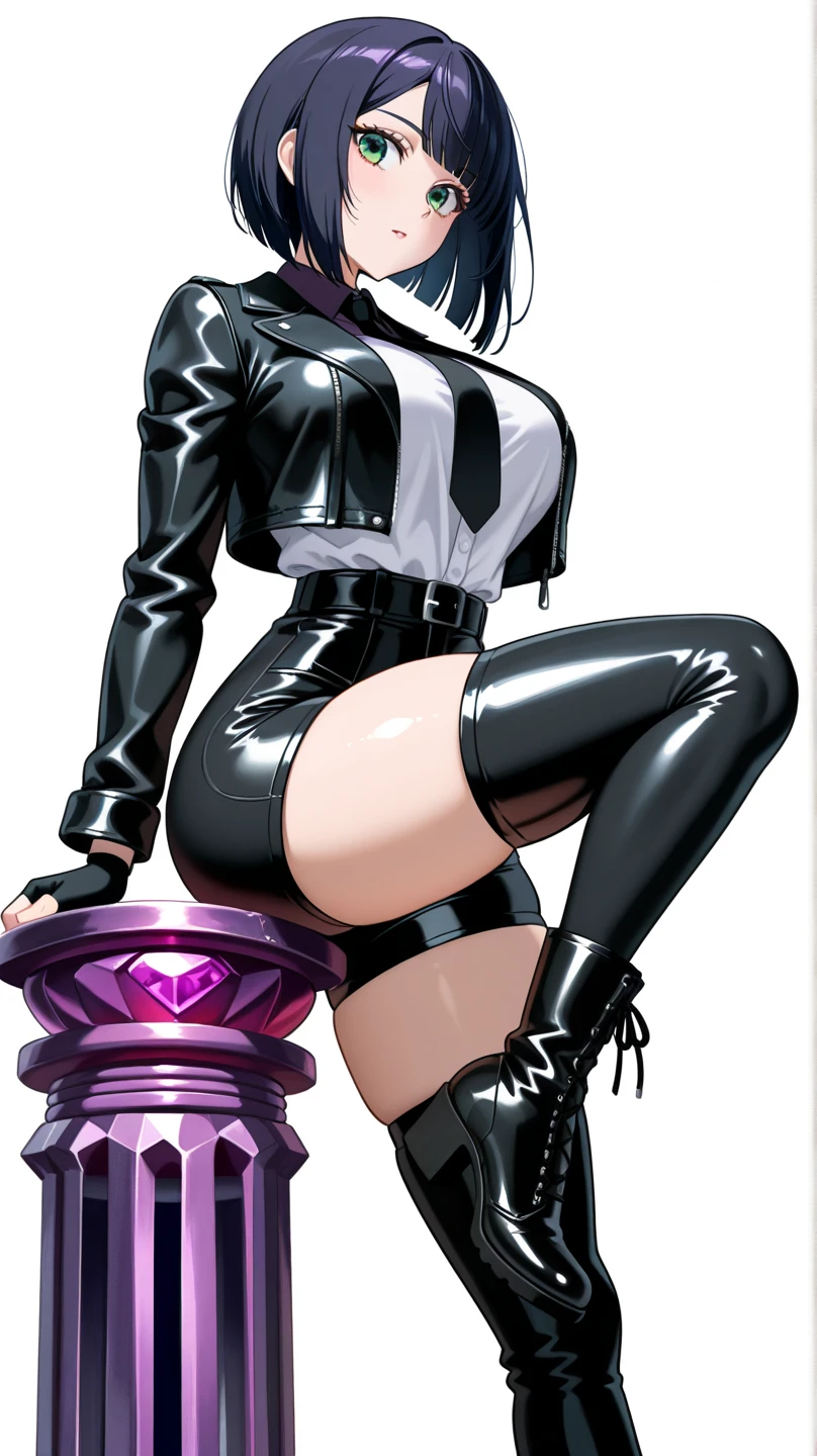 widowmaker sitting on a chair, photo from a promo shoot, red and cinematic lighting, sitting on a metal throne, in strict suit, sitting on her throne, promotional shot, promo shot, holding chain