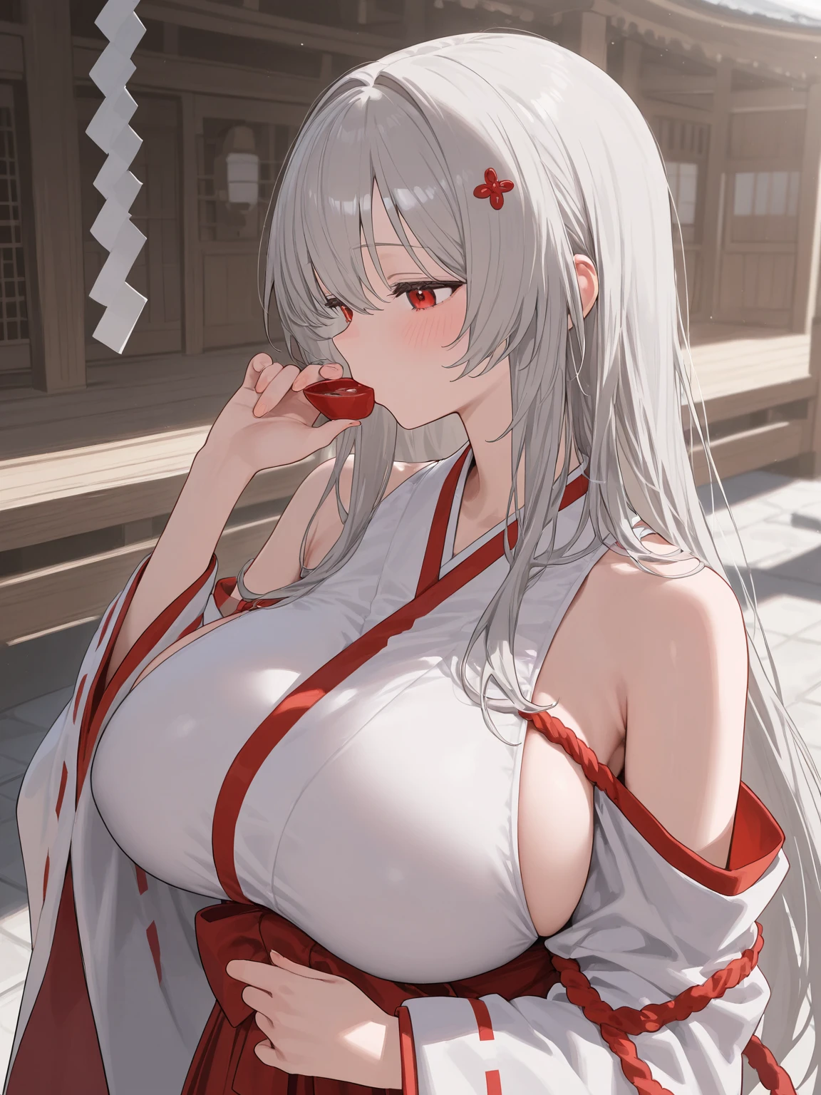 Huge breasts,Straddling,(Open legs wide),Beautifully shaped breasts,slender,cleavage,(White kimono),Black pants,skirt rift,oiran,Mother Spider,Showing panties,1boy,pov,from about,breasts focus,breast grab,gets pregnant
