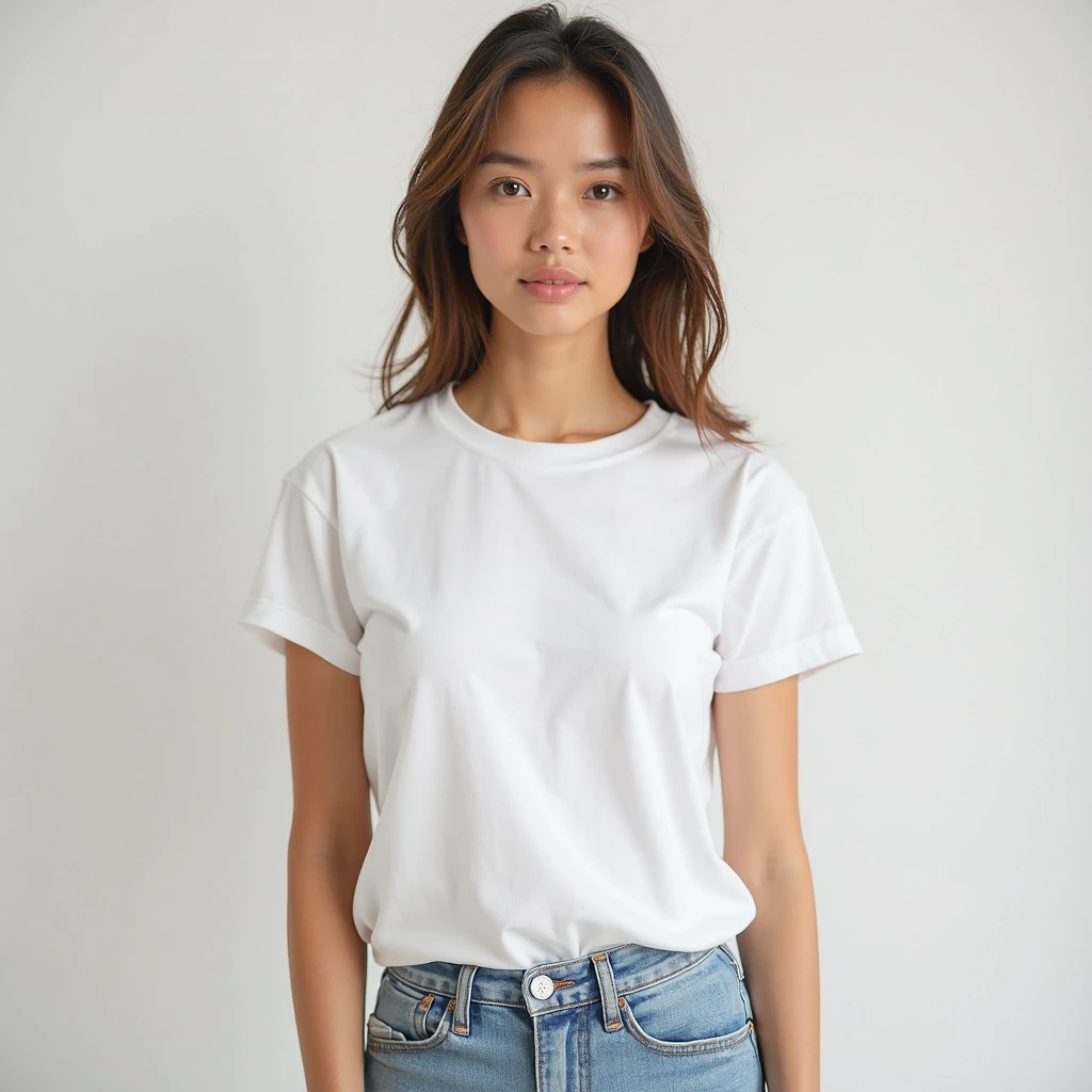 Cute model with fine thighs, wearing  fitted t shirt