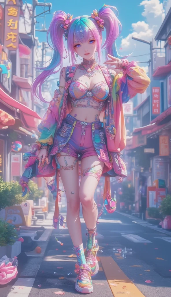 cute cartoon girl,(((1girl))),((extremely cute and beautiful liquid paint hair haired anime girl walking down the street)),
(large breasts:1.4),saggy breasts,short hair,(((liquid paint hair:1.1,neon purple hair|neon pink hair|neon blue hair|neon aqua hair|purple hair|fuchsia hair|fluorescent blue hair|amethyst hair|neon hair|bright pink hair :1.5,bright hair: 1.3,hair made of paint and defies gravity,thick flowing,paint splatter:1.3,shiny hair: 1.3,vibrant colored hair))),((heterochromia,eye1 purple,eye2 pink,upturned eyes:1.3,perfect eyes,beautiful detailed eyes,rainbow glows ultra-detailed deep pink purple eyes:1.1,gradient eyes:1,finely detailed beautiful eyes:1,symmetrical eyes:1,big highlight on eyes:1.2)),((fat)),(((lustrous skin:1.5,bright skin: 1.5,skin tanned,shiny skin,very shiny skin,shiny body,plastic glitter skin,exaggerated shiny skin))),(spider lower abdomen,narrow waist,wide hip,athletic body,inflated legs,delicate detailed fingers,detailed body,detailed arms,human hands,detailed hands),
cute,slutty,seductive,erotic,(((nsfw))),
(((liquid paint clothing,clothes made of liquid paint,purple clothes|pink clothes|blue clothes|aqua clothes|purple clothes|fuchsia clothes|amethyst clothes|neon clothes|bright pink clothes :1.5))),revealing clothing,with micro clothes,(detailed outfit,detailed clothes),tiny thong,bare legs,
(dynamic pose:1.0),solo focus,embarrassed,centered,scale to fit dimensions,Rule of thirds,
outdoors,((night view)),(cyberpunk night street Background: 1.5,dark sky,alleyway,lonely alley,thick clouds,detailed background:1.25),
(best quality),(high resolution),(sharp focus),(ultra detailed),(extremely detailed),(extremely high quality artwork),8k_wallpaper,(extremely detailed CG 8k),(very fine 8K CG),((hyper super ultra detailed perfect piece)),flawless,(((masterpiece))),illustration,vibrant colors,(intricate),High contrast,Selective lighting,Double exposure,HDR (High Dynamic Range),Post-processing,Background blur,