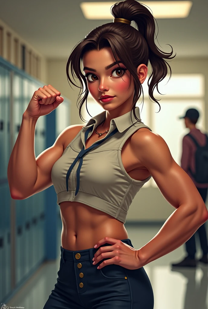 muscle school girl home work