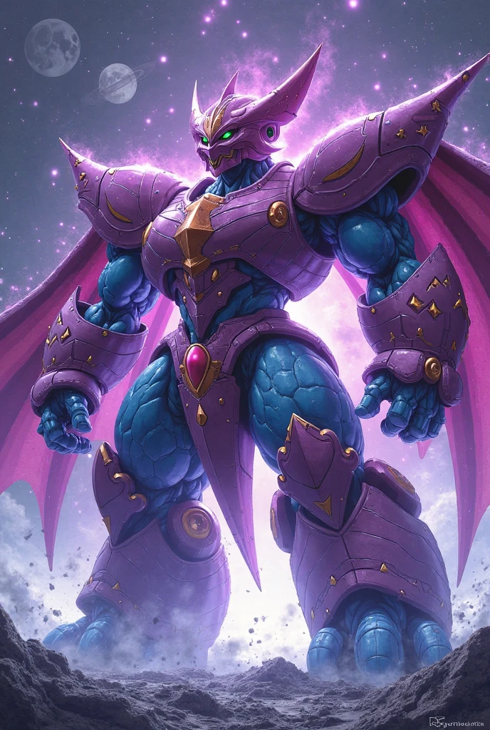 One man, a cartoon alien with an unusually developed muscular body, protruding blood vessels, claws and a red and purple body, hercules beetle, fangs, cel shades, Guyver style,