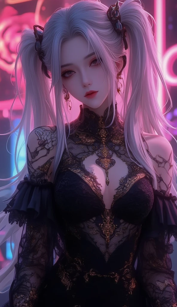 A woman with white and loose hair, some braids, purple eyes, black clothing, a moon accessory on the forehead, numerous tattoos, a gothic and mysterious air.([woman], [white and loose hair], [braids], [purple eyes], [black clothing], [moon accessory on the forehead], [numerous tattoos], [gothic], [mysterious])

(high quality,4k,8k,highres,masterpiece:1.2),ultra-detailed,(realistic,photorealistic,photo-realistic:1.37), [HDR], [UHD], [studio lighting], [ultra-fine painting], [sharp focus], [physically-based rendering], [extreme detail description], [professional], [vivid colors], [bokeh],

[portrait], [gothic artwork], [dark atmosphere], [moonlit scenery], [mystical], [vibrant colors], [dreamlike], [ethereal], [intricate details], ([lonely figure] or [with a haunting figure] depending on the mood), [moonlit garden], [romantic darkness], ([fairytale-like] or [nightmare-like] depending on the desired impression)