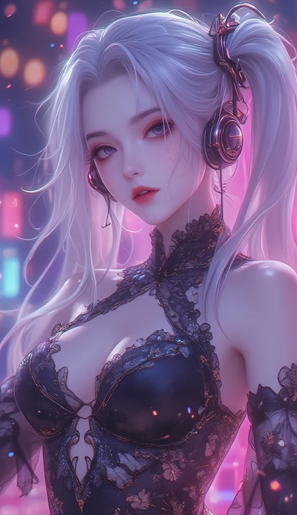 "(Best Quality, 8K, 32K, masterpiece, toxic liquid style:1.3), Ultra-detailed, (Photorealistic:1.4), pink and white colors, perfect color scheme, albino, The most beautiful and sexy gothic punk rock Girl, Detailed moonlight eyes, Upper body, Luxurious punk mohawk hair, Edgy Harajuku-inspired gothic punk rock fashion, super huge enormously gigantic , cleavage showing, Avant-garde gothhic makeup, Numerous piercings, Heavily tattooed body, Street graffiti background, Backlight effect, Shallow depth of field, cherry blossoms and butterflies blowing in the wind