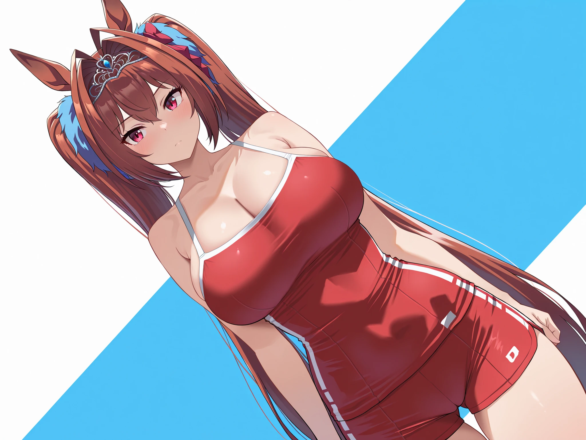 masterpiece, best quality, beautiful art, high resolution, well formed hands, body and fingers, 1 woman, solo, Meg, 3, red makeup, red lipstick,adult, grown up, cosplaying as Mai Shiranui , mai_shiranui_cosplay, adult, large and big breasted, cleavage, full body , hair ribbon, gorgeous legs and, thighs, sexy Japanese clothes, hair ornament , sexy and bare legs , hips and thighs, panties peek,ryona,in peril, she is defeated, knocked out, passed out, closed eyes, fainting, exhausted, unconscious, laying down on the sand, extended exposed body, full body on the sand, breathing heavily, sexy smirk on her face, bouncing breasts, sexy defeated and KO pose, defeat and KO scene, fallen beauty, martial arts tournament with beach environment