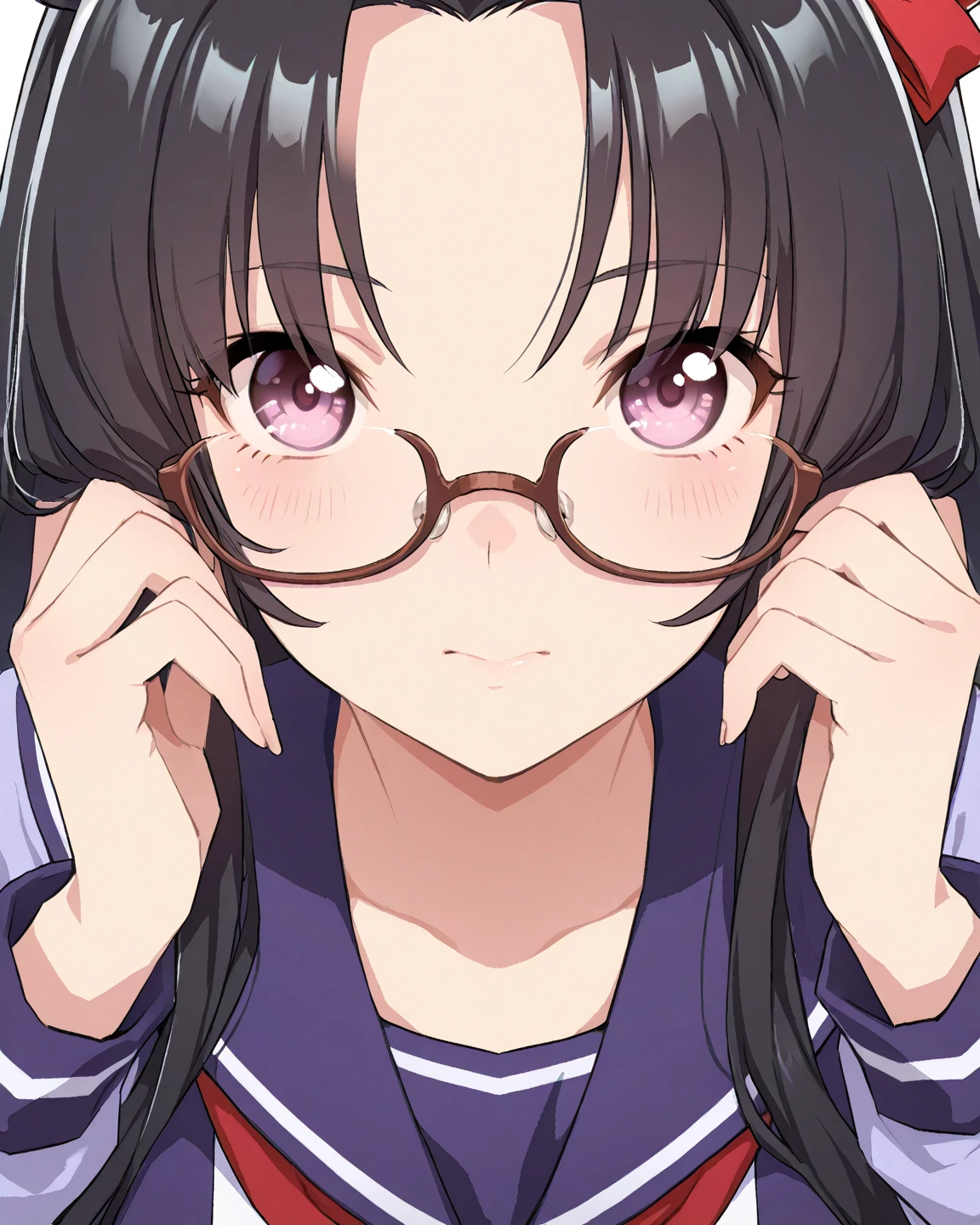 selfie from above, Highest quality, Super Fine, 16K, Incredibly absurd, Very detailed, Intellectual beauty, Glasses, Cute winking smiley face, A heart was painted on my cheek, Portraiture,Large Breasts