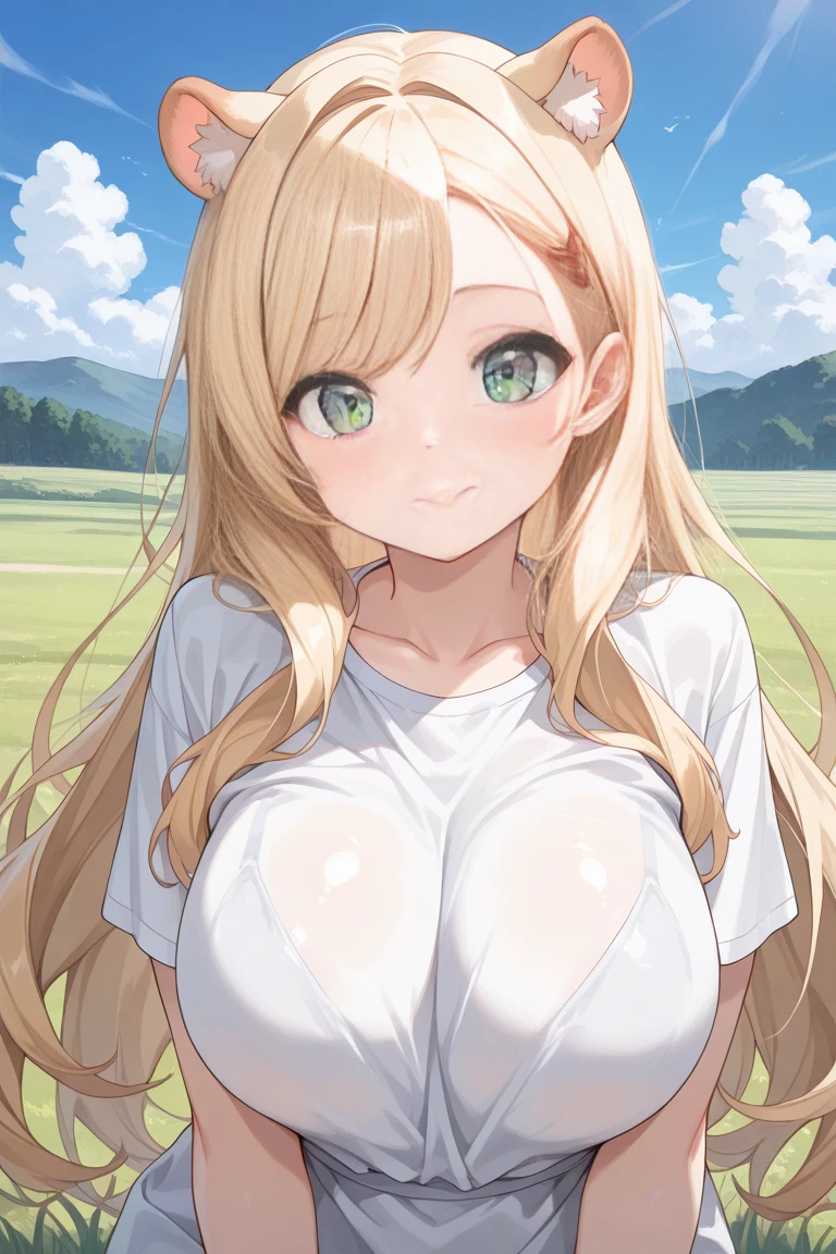 (masterpiece:1.2), (highest quality:1.2), perfect eyes, perfect face, perfect lighting, middle ages, grassland, Rock Shade, , 1 girl, blonde, yellow-green eyes, (((wavy hair))), bun_head, blunt bangs, medium hair (((((((nude))))))), cute eyes, open mouth, ((front)), (((spread legs))) , ((((big breasts)))), nipple , (((abs))), ((disdain)), (organis) , (((ahegao))), ((breathless)), Sweat, (grin)