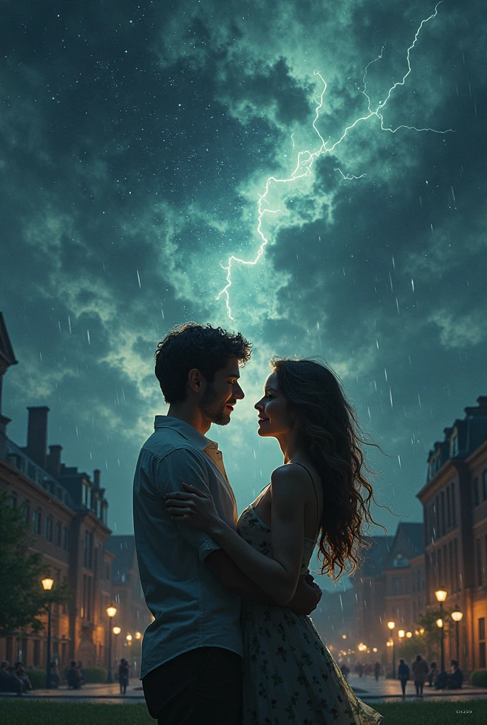 Couple dancing in a lightning storm, soft lighting, concept art