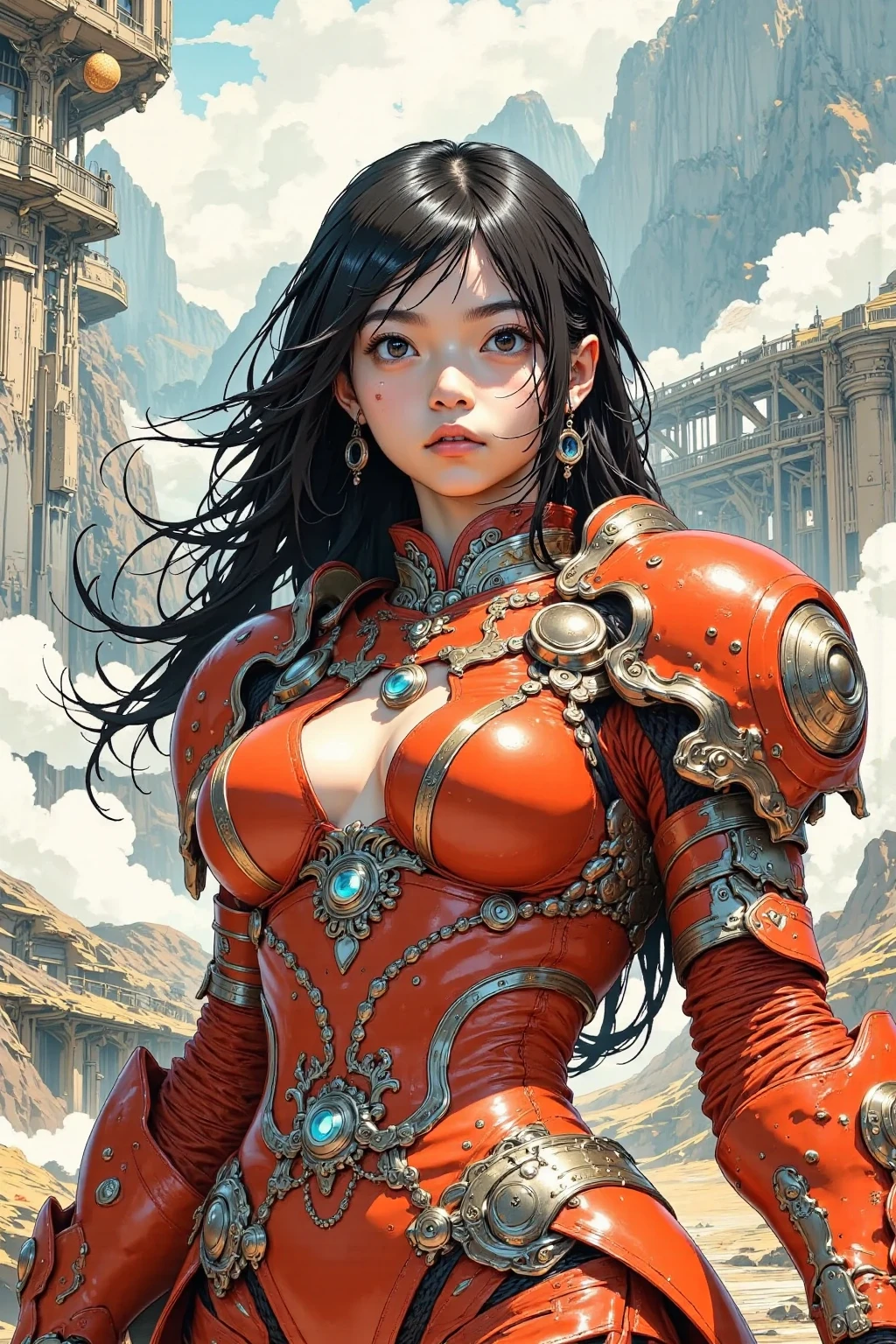 (((mulher))), (((melhor qualidade))), (((obra prima))), (((adulta))), Uma guerreira mulher de 35 anos com corpo perfeito, Brooklyn Gladiators, (( under boobs )), quase nua no estilo selvagem urbano de Simon Bisley para a capa da revista Heavy Metal, cabelo loiro, Minimum clothing, red and white checkered pattern, armadura, cheio de pontas e rebites, tatuagem tribal, (((do joelho pra cima))), cabelo desalinhado