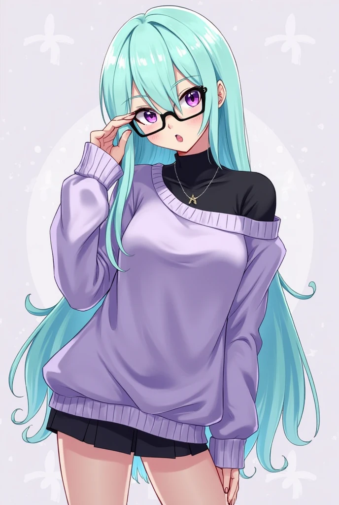 ((mejor calidad)), ((obra maestra)), (detallado), chica anime, cara perfecta, with sweater, con gafas, pelo color morado claro,