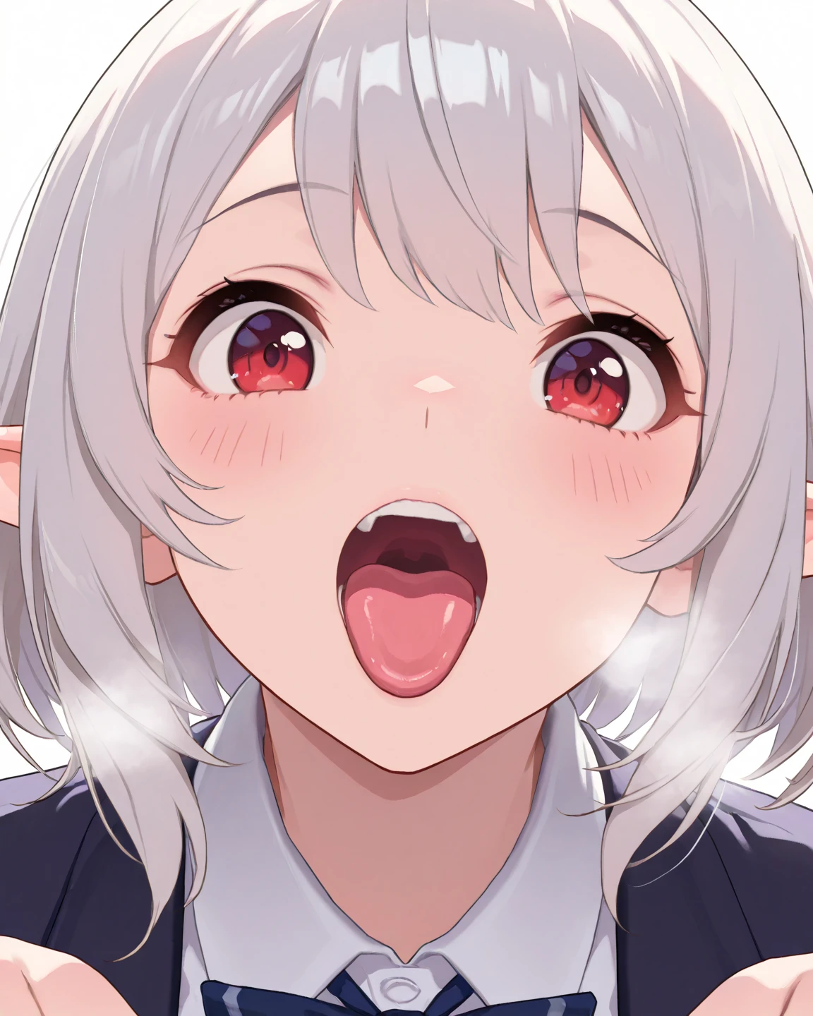 In the mouth tongue odor older sister Face close-up smile Open your mouth wide