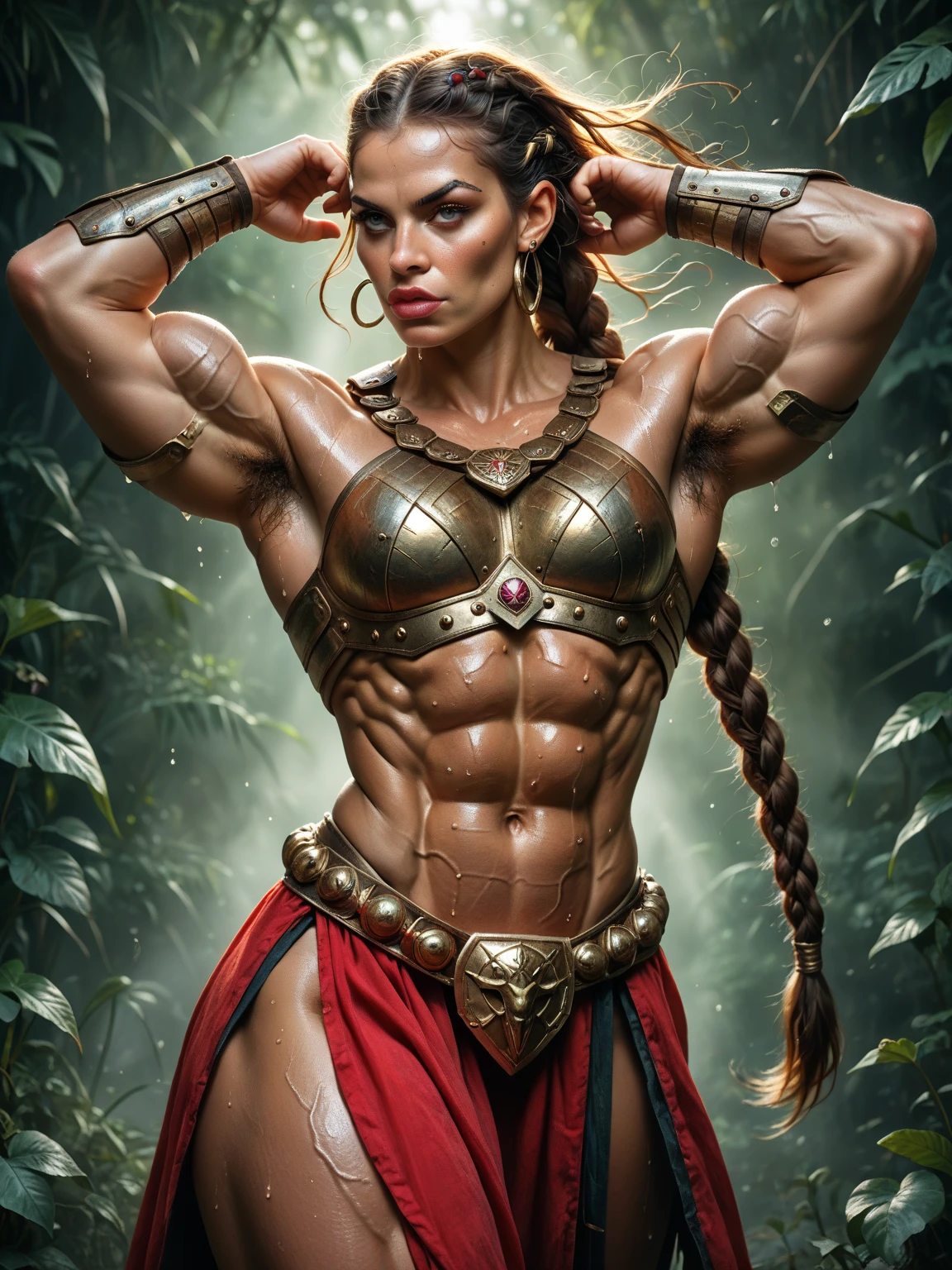 pakistani woman, , queen muscular fresh model ,standing fighting pose, kicking, shredded muscular, wearing thigh high socks and boots, wearing sports bra, (A stunning God-like beauty), (striking facial features, detailed hair) , amazing stunningly beautiful,, wavy shiny hair, golden wet skin shining, full body portrait, glamour, perfect soft curves, perfect body, perfect , full wet lips, perfect extremely detailed toned body, six pack, ultra realistic, sun, 8k uhd, dslr, soft lighting, high quality, volumetric lighting, candid, photograph, high resolution, 4k, 8k, bokeh, ultra realistic