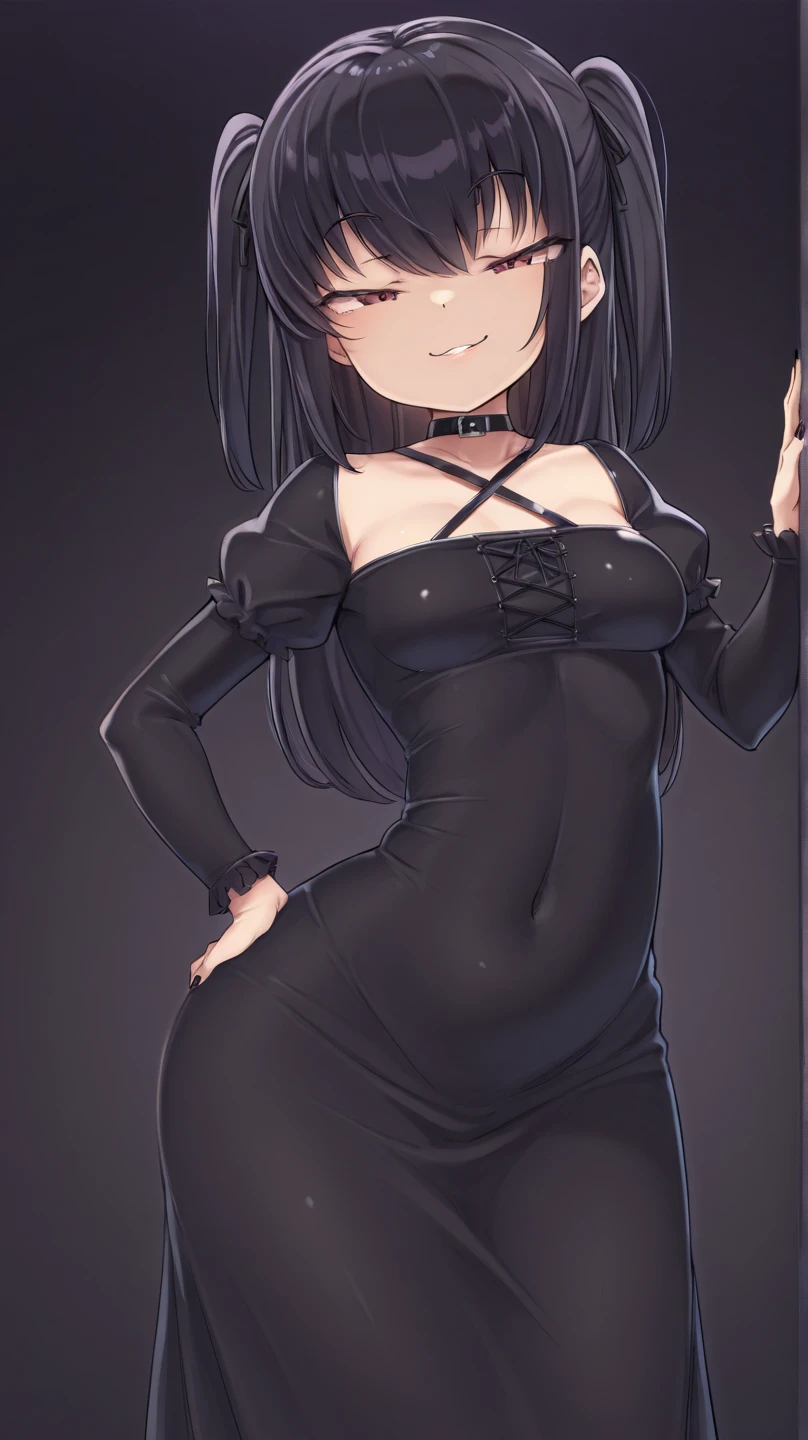 (8k、Best image quality、Highest quality、masterpiece)、Detailed face、Black Hair、Medium Hair、Diagonal bangs、Grey Eyes、smile、Pink Lip、Earrings、Big Breasts、Cleavage、((Red Off-Shoulder Knit))、Strapless、Long sleeve、((Black Pencil Skirt))、Thighs、Cowboy Shot、Urban Background