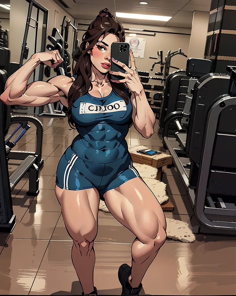 (masterpiece:1.2), (best quality:1.2), perfect eyes, perfect face, perfect lighting, 1girl, mature female, short hair, pompadour hair cut, muscular, toned, navel, abs, sweat, thick thighs, broad shoulders, arm muscles, leg muscles, slutty black micro bikini, at the gym, thick eyelashes, makeup