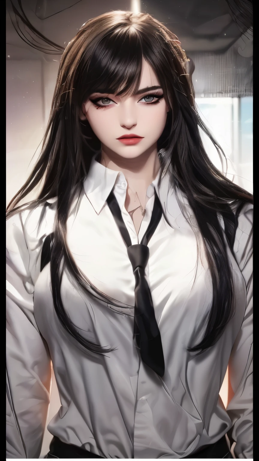 Convert to a realistic portrait,(Photorealistic : 1.5) ,grey pupils,detailed image,( double lid eyes:1.2) (upturned eyes: 1.3),(long eyes: 1.2) ,(cat eyelashes:1.2),retain her head structure,thin straight eyebrows,clear image, highly detailed