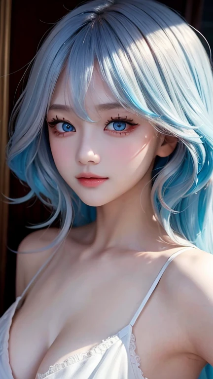 Desenho cartoon cabelo branco olhos azuis com vestido