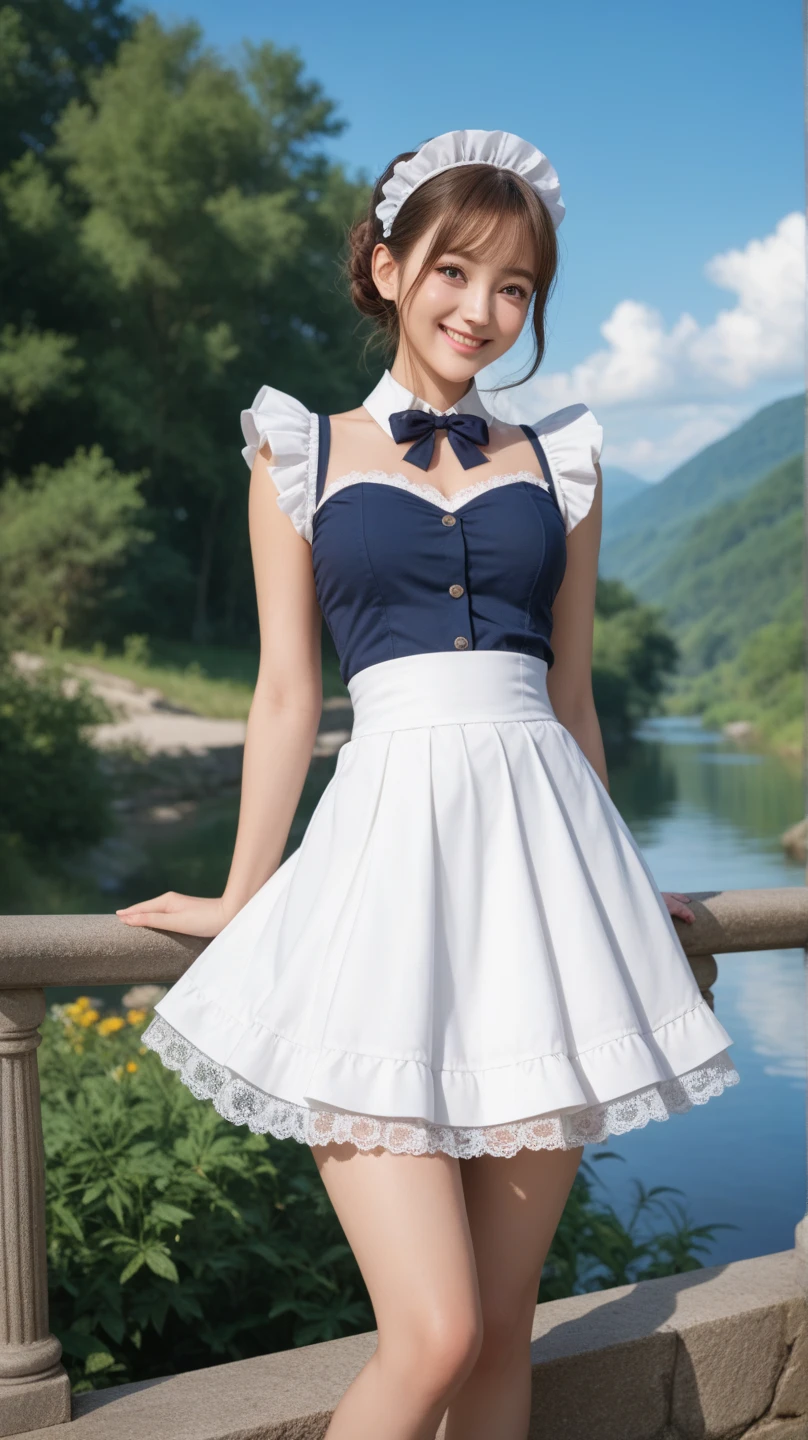 1 girl, apron, Blonde Hair, bow, Chest抱持, Chest, brooch, Cross your arms, skirt, dusk, enmaided, night, frown, ginkgo leaf, slope, slope background, Long hair, Long sleeve, Looking at the audience, maid, maid apron, maid headskirt, medium Chest, 橙色background, 橙色Sky, 橙色theme, Ribbon, solitary, sunflower, Sunset, V-shaped eyebrows, white apron, background, Sky, theme