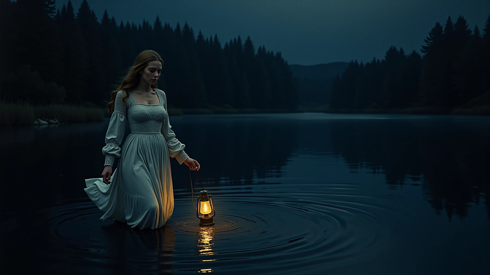((masterpiece, Fantasy,He has one eye closed and is painting., Girl)), Brown wavy short hair, Black hooded robe,Heavy Robe,assassin, Yellow Eyes, Lakeside, fog