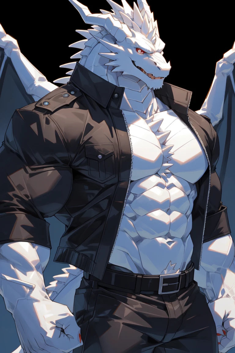 Thin macho white dragon abs Hollow abs thick arms chest rig 、sweaty skin glow profile Wearily short of breath clenching one's back teeth Knees on the floor rubber suit